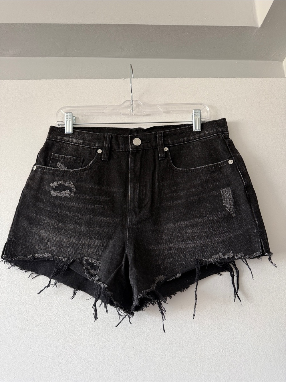 BLANKNYC The Wedge Cutoff Denim Shorts Black Frayed Distressed 29 Grunge